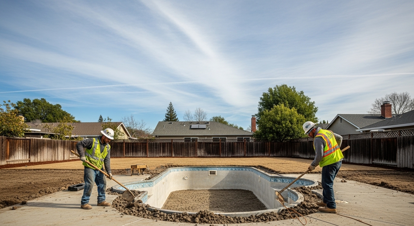 prepare yard after pool removal may — Bye Bye Pool crew completing pool demolition site prep in Concord